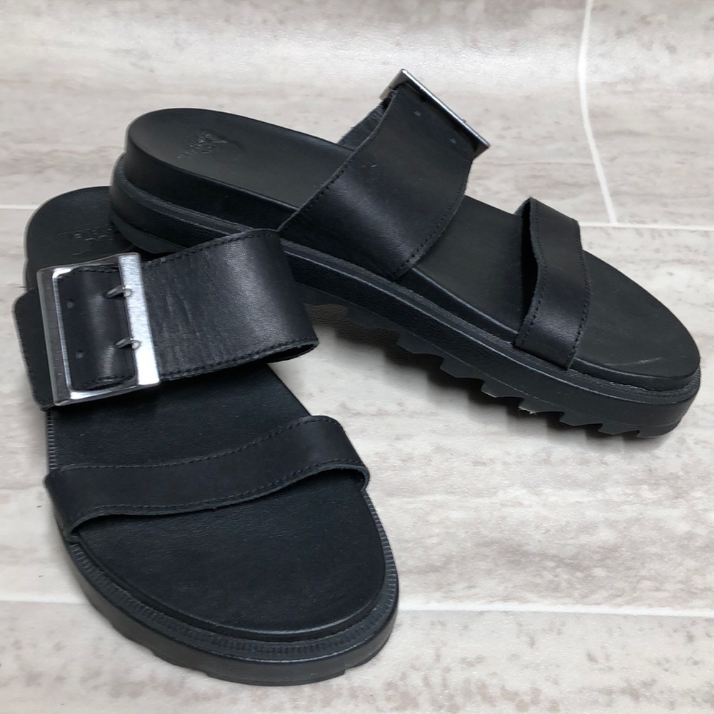 Women’s Black Leather Sorel Sandals